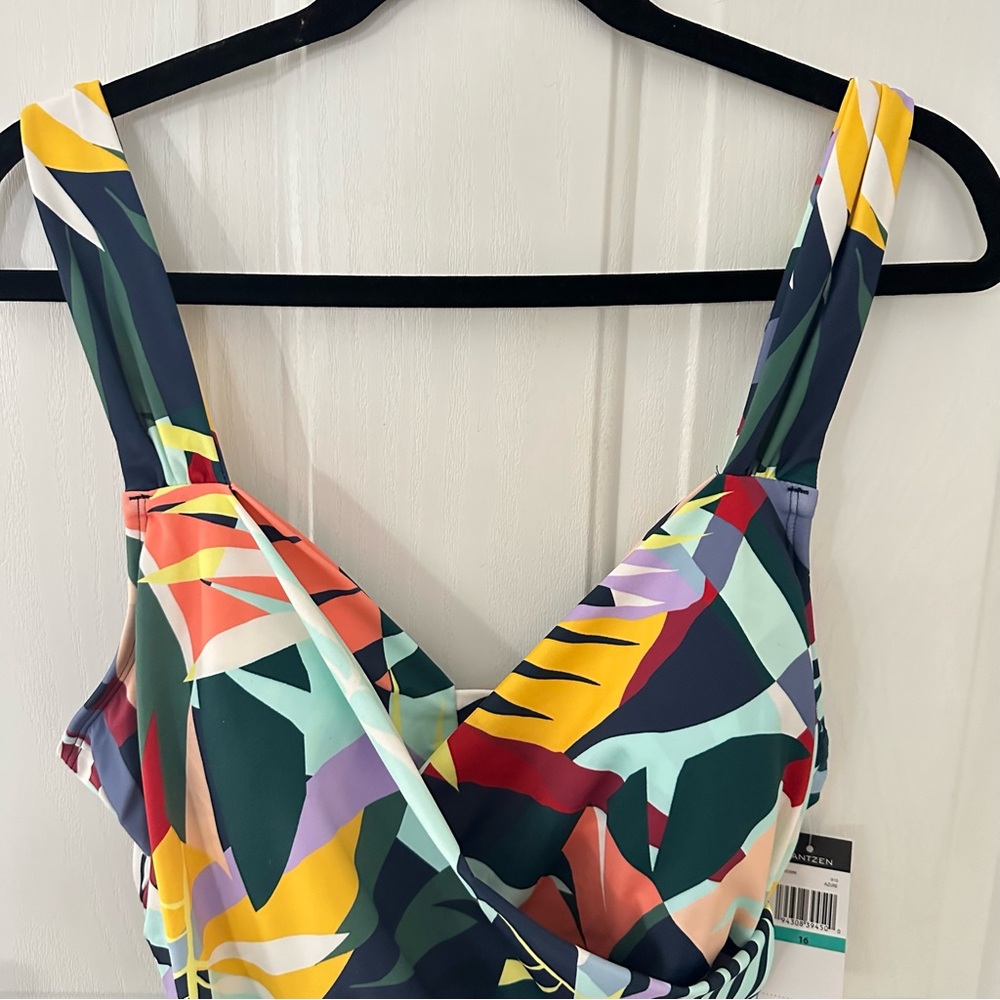 Jantzen Glamour Surplice Mio One Piece Tropical Utopia Azure Swimsuit 16 NWT - Picture 3 of 16